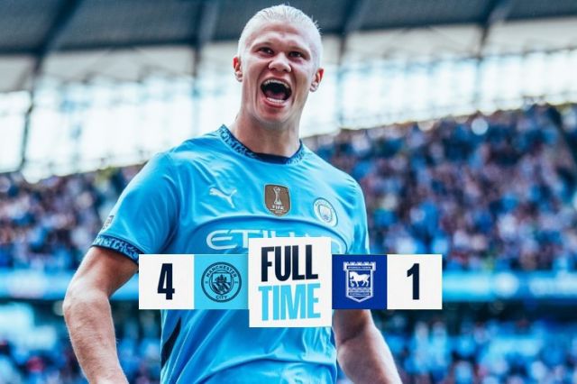 Hasil Pertandingan Liga Premier: Manchester City Kalahkan Ipswich 4-1, Haaland Cetak Hattrick