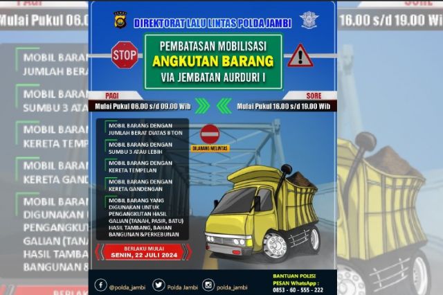 Pengumuman Penting! Pembatasan Mobilisasi di Jembatan Aurduri 1 Mulai 22 Juli, Siapa yang Terdampak?